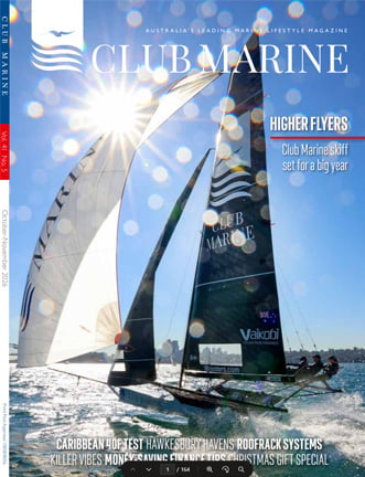 Image of Club Marine Magazine front cover of boats at a marina