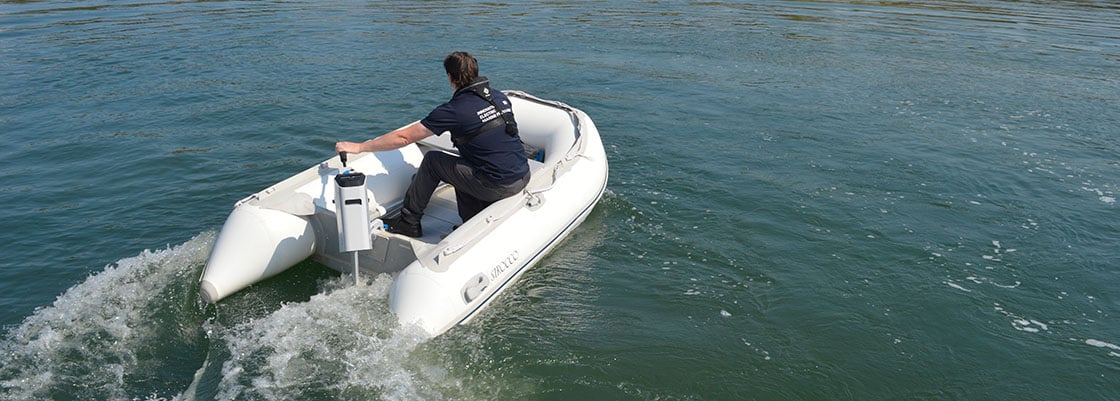 ePropulsion Spirit 2 electric outboard motor on inflatable boat
